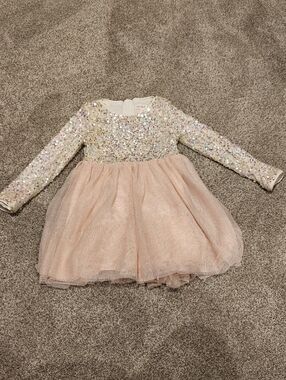 Cat & Jack Girls Long Sleeve Sequin Tulle Dress - Light Pink Peach Sz S 6/7